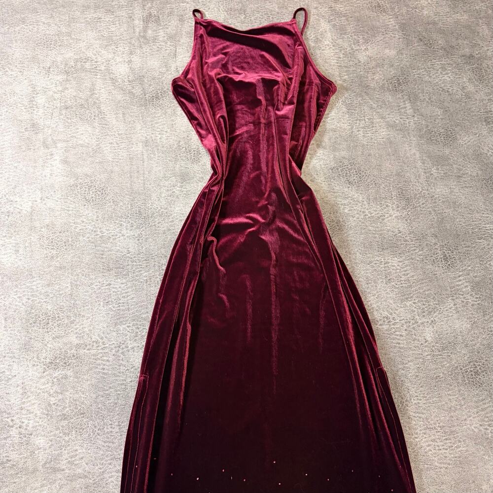 Burgundy Velvet Embellished Maxi Dress